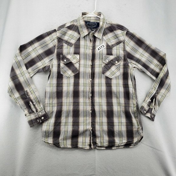 GPH Supply Co. Shirt Men's Pearl Snap Up Long Roll-Tab Sleeve Plaid Gray Medium - Picture 2 of 12